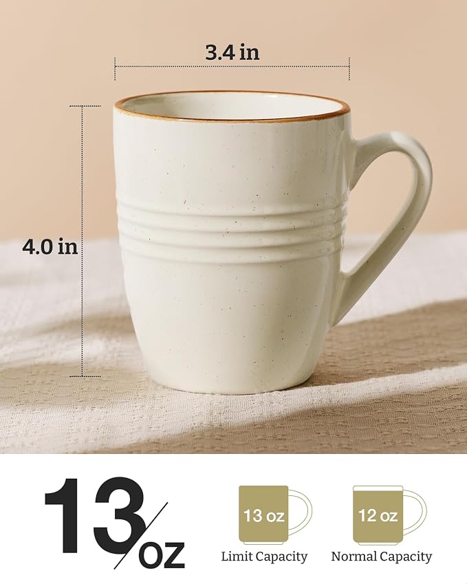 famiware Jupiter Coffee Mugs Set of 6, 13oz Coffee Mug, Microwave and Dishwasher Safe, Coffee Cups with Handle for Coffee, Tea, Cocoa, Milk, Vanilla White