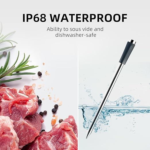 Smart Bluetooth Meat Thermometer with Magnetic Mount, Wireless Digital Food Thermometer, App Controlled, IP68 Waterproof, Long Range for BBQ Grill Oven Smoker, Compatible with iOS & Android