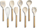 Country Kitchen Non Stick Silicone Utensil Set with Rounded Wood Handles for Cooking and Baking, 8 Piece Set, Khaki