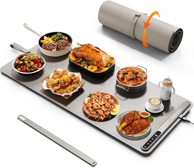 Warming Mat for Food (35"x16") - iTRUSOU Extra Large Electric Warming Tray with 7-Level Temp, 500W High-Power & 99H Timer - Rollable XL Large Food Warming Mat for Parties & Buffet