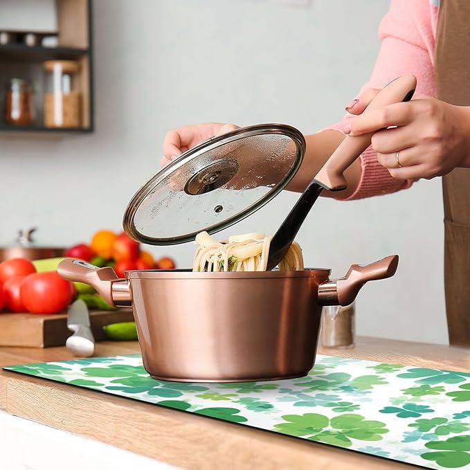 2 in 1 Table Runner Trivet for Hot Pots and Pans Heat Resistant Non Slip Waterproof 39 x 12 Inch Decorative Table Protector for Kitchen Countertop Green Clovers Gradient