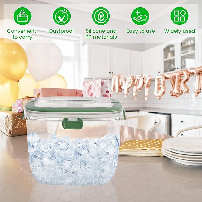 5L Portable Ice Cube Storage Bin, Clear Ice Bucket for Freezer with Lid & Tong for Outdoor Camping, Plastic Refrigerator Ice Cube Trays Storage Bin for Whiskey Wine Cocktail Party