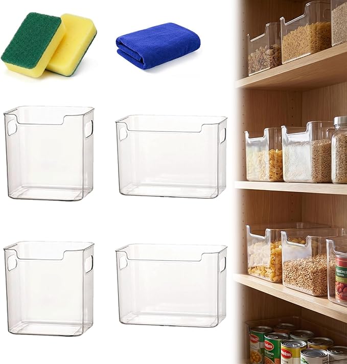 Crystal Clear Freezer Storage Bins, Clear Plastic Storage Bins for Refrigerator and Pantry, Stackable Freezer Organizer Bins with Handles, Versatile for Kitchen, Bathrooms, Cabinets (2 Small+2 Large)