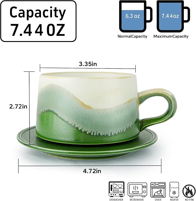 Ceramic Mug Set of 2, Coffee Mugs with Handle, 7.4 OZ Coffee Cups for Mother's Day,Thanksgiving Day, Gift for women, Dishwasher and Microwave Cups