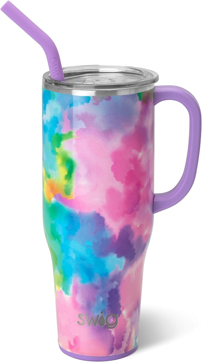 Swig Life 40oz Mega Mug, 40 oz Tumbler with Handle and Straw, Cup Holder Friendly, Dishwasher Safe, Extra Large Insulated Tumbler, Stainless Steel (Cloud Nine)