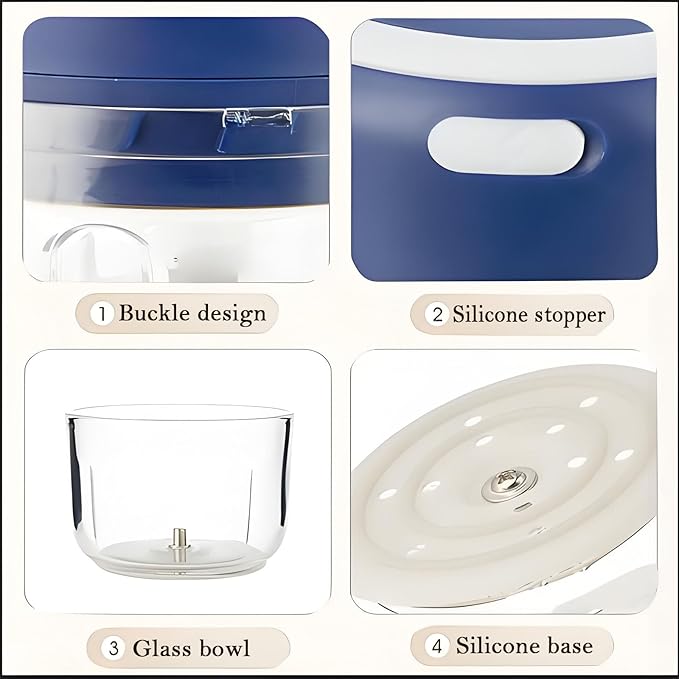 Food Chopper, Cordless Electric Food Processor, Mini Meat Grinder with 2 Blades and Dual Glass Bowls, for Meat, Vegetables, Fruits, Salad, Onion, Baby Food (Blue)