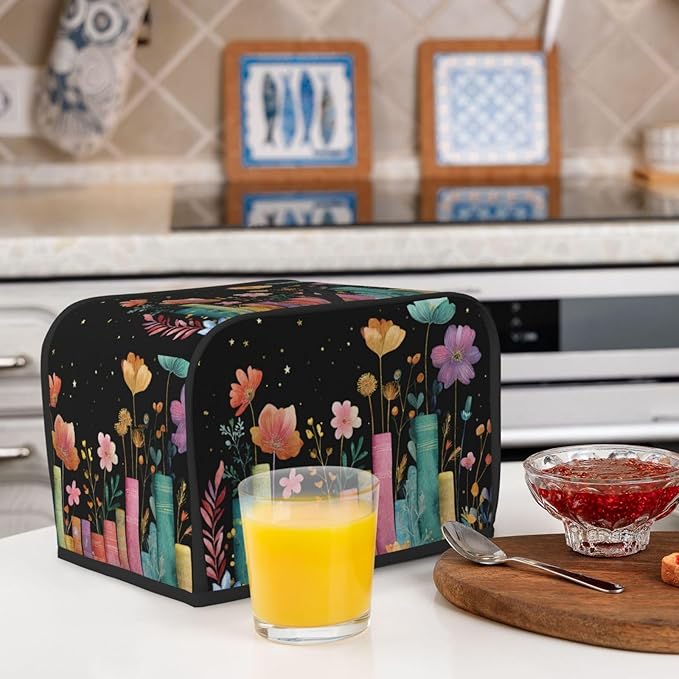 Toaster Cover 2 Slice Books Flower Botanical Kitchen Small Appliance Covers with Pockets Dust and Fingerprint Protection