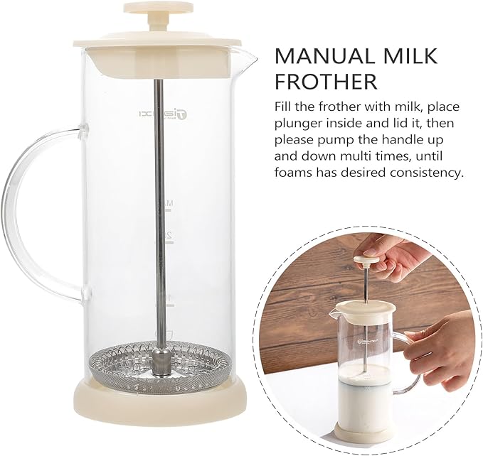 Garneck Manual Milk Frother Handheld Milk Foamer Pitcher – Stainless Steel Coffee Frothing Tool for Cappuccino Latte Hot Chocolate Home Kitchen Use