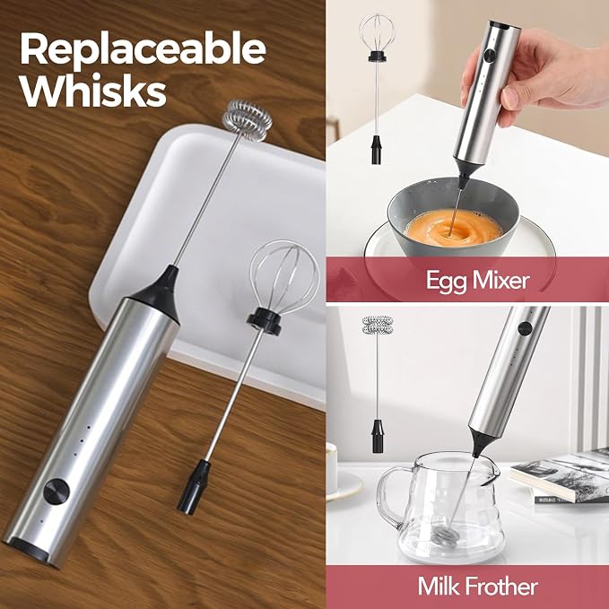 YARRAMATE Milk Frother Wand Handheld & 4 Pcs Stainless Steel Espresso Cups