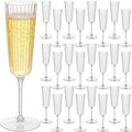 Jingmore 24 Pcs Plastic Ribbed Champagne Flutes With Stem, 6.4 oz Clear Vintage Disposable Champagne Glasses for Wedding Birthday Anniversary (Clear)