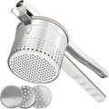 GloTika Large 15oz Potato Ricer with 3 Interchangeable Discs, Heavy Duty Stainless Steel Potato Masher with Ergonomic Handle, Masher and Ricer Kitchen Tool for Mashed Potatoes, Noodle Maker