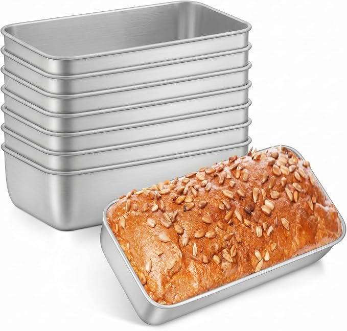 Leonyo Non-Toxic 9x5IN Stainless Steel Loaf Pan for Baking Bread, 8 Pack | Metal Sandwich Bread Loaf Pans, Bread Pan Tins for Homemade Meatloaf Cakes Brownies Lasagnas, Dishwasher Oven Safe