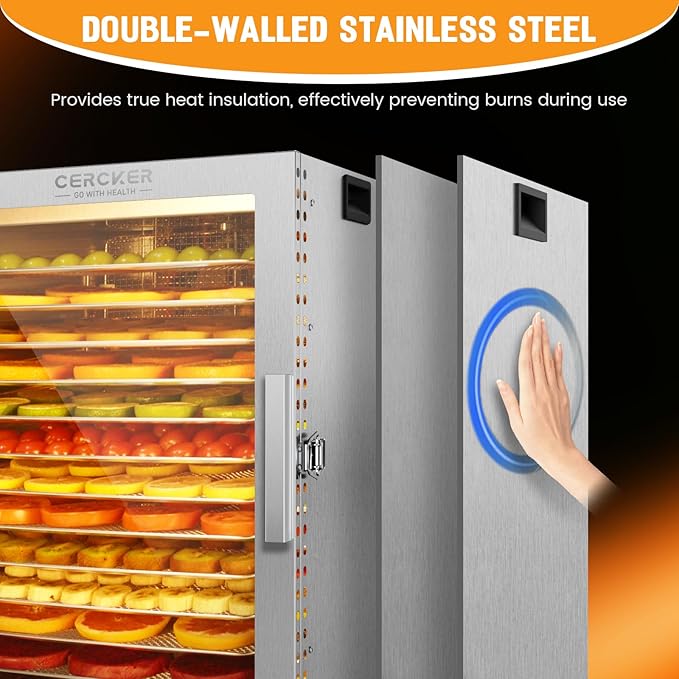 Food-Dehydrator Machine 12 Stainless Steel Trays, Meat Dehydrator for Jerky 10.9ft², 800W Dryer for Herbs, 190ºF Temperature Control,24H Timer,Powerful Drying Capacity for Fruits,Yogurt