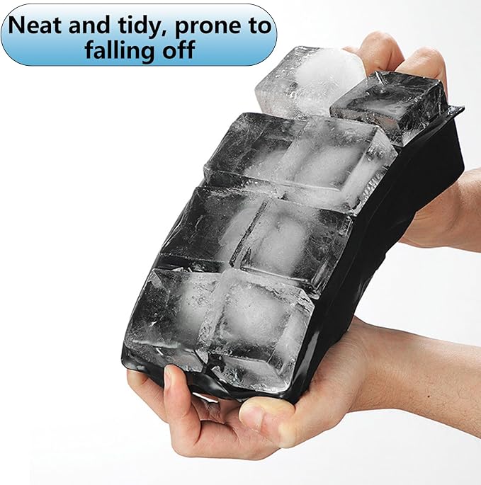Ice Cube Trays, Ice Maker with Lid & Large Ice Cube Maker for Whiskey, Cocktails and Homemade, Keep Drinks Chilled Black, Set of 4