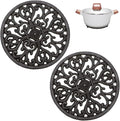 Sumnacon 2Pcs Round Cast Iron Trivets - 6.7 Inch Heat Resistant Iron Trivets for Hot Dish Pot Pan Plate Teapot, Rustic Cast Iron Hot Dish Plate Holder for Kitchen Dining Table Countertop Cooktop