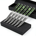 6-Piece Premium Japanese Kitchen Knife Set - Imperial Collection, Laser Damascus Pattern, 440A Stainless Steel Ultra Sharp for Fast Cutting (Green Steak Knife)
