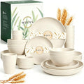 Wrova Premium Plates Bowls and Cups Set 40 PCS- Wheat Straw Dinnerware Sets for 8- Unbreakable Deep Plates/Bowls/Cups/Sauce Dishes- Dishwasher Safe Daily Living Dinnerware for Dinner,Patio- Beige