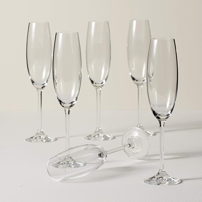 Lenox Champagne Flutes, Tuscany Classics 8 Oz Champagne Glasses Set of 6, 1.5 x 10-inch, Clear European Glass, Stemware, Dishwasher Safe, Wedding Decor, New Years, 8 Oz Flute Glasses (6-Piece)
