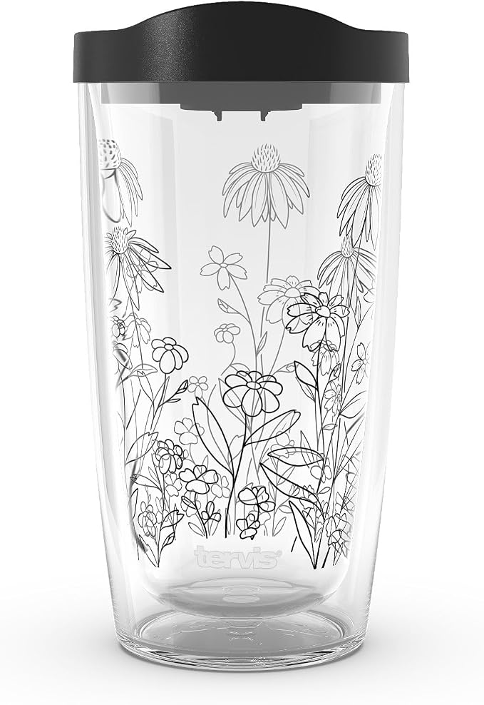 Tervis Wildflower Crystal Collection Made in USA Double Walled Insulated Tumbler Travel Cup Keeps Drinks Cold & Hot, 16oz, Coneflower and Tickseed