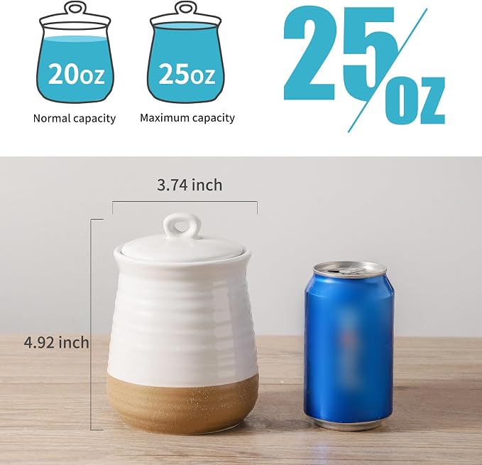Ceramic Food Storage Jars,25 Oz Porcelain Kitchen Canisters with Airtight Lids Set of 3,Flour Containers for Countertop,Farmhouse Decor Serving Ground Coffee,Tea,Sugar,Pasta and Rice,White＆Yellow