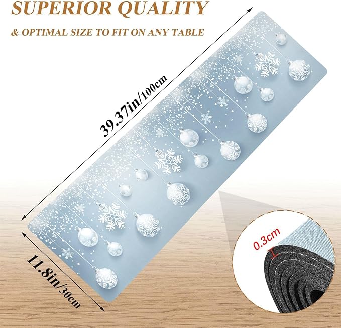 Christmas Trivet Table Runner 40 Inches Long Christmas Balls White Snowflakes Heat Resistant Hot Pad Multi Purpose Mat for for Hot Pots Pans Kitchen Countertops