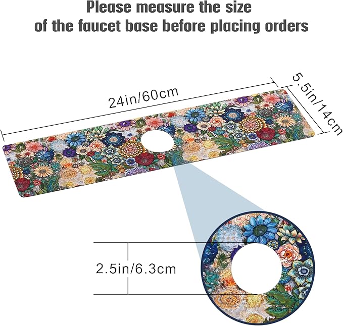 Sink Faucet Absorbing Mat, 2 Pack Drying Mat Around Faucet Sink Splash Guard Behind Faucet Sinkmat For Kitchen Bathroom Island Rv 24 * 5.5 Inch (60 * 14 cm)