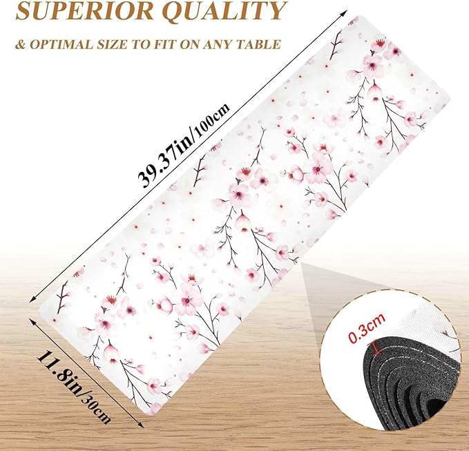 Flower Trivet Table Runner 40 Inches Long Cherry Blossom Branche Heat Resistant Hot Pad Multi Purpose Mat for for Hot Pots Pans Kitchen Countertops