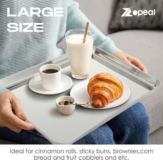 Zopeal 12 Pcs Metal Serving Trays for Food,Baking Sheet Pan Stainless Steel Small Nonstick Cookie Sheet Set Quarter Baking Pan,Toaster Oven and Dishwasher Safe(16 x 12 x 1 Inch)