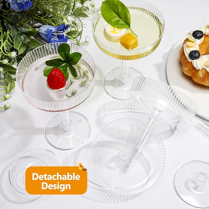 200 Pcs Ribbed Martini Glasses 5 oz Disposable Plastic Vintage Ribbed Coupe Glasses Cocktail Unbreakable Dessert Parfait Glassware for Wedding Party Supplies (Clear)