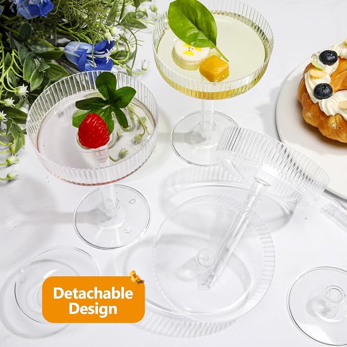 12 Pcs Ribbed Martini Glasses 5 oz Disposable Plastic Vintage Ribbed Coupe Glasses Cocktail Unbreakable Dessert Parfait Glassware for Wedding Party Supplies (Clear)