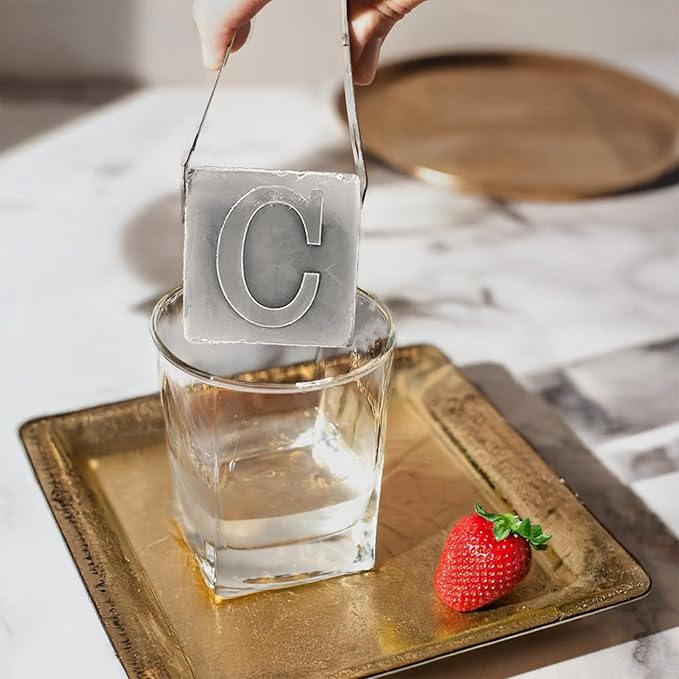 Monogrammed Ice Cubes Mold with Lid, 2 inch Whiskey Ice Cube Tray, Personalized Initials Silicone Cocktail Ice Cube Mold, Wedding Monogram, Thank You Gift, Gifts for Dad (Letter C)