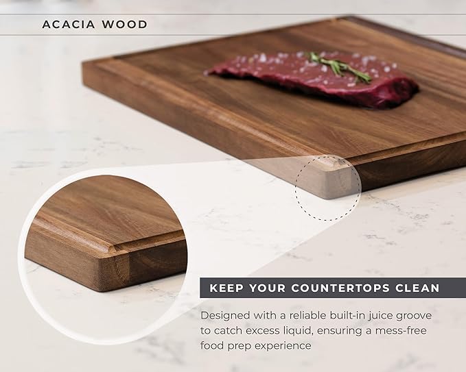 Acacia Wood Cutting Board – 17"x13" Butcher Block – Reversible Chopping Board with Juice Groove – For Pizza, Meat, Veggies, Charcuterie – Knife Friendly Kitchen Decor