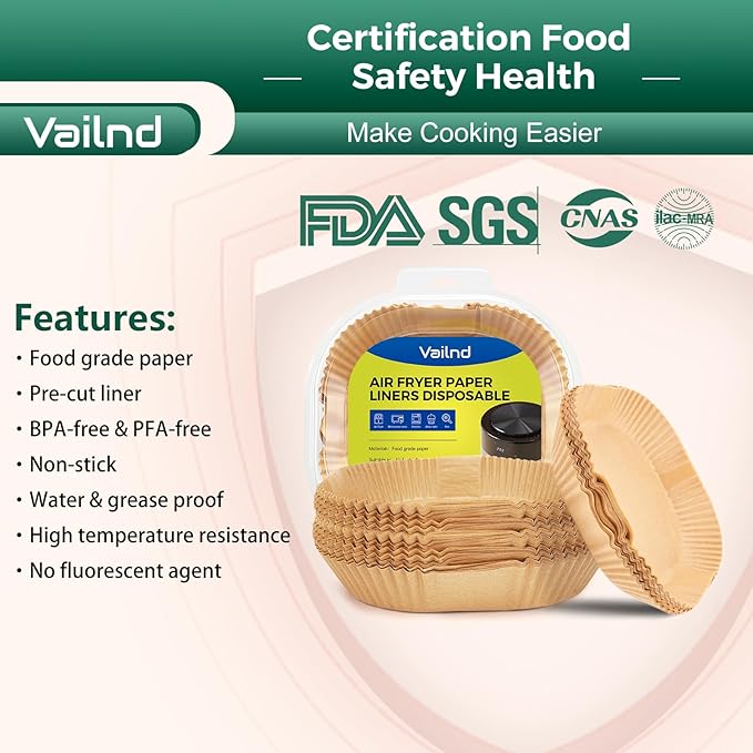 Vailnd Air Fryer Paper Liners, 450pcs Air Fryer Liners Disposable, 8" Square Baking Liner Parchment Paper for 5-8 qt Airfryer Basket