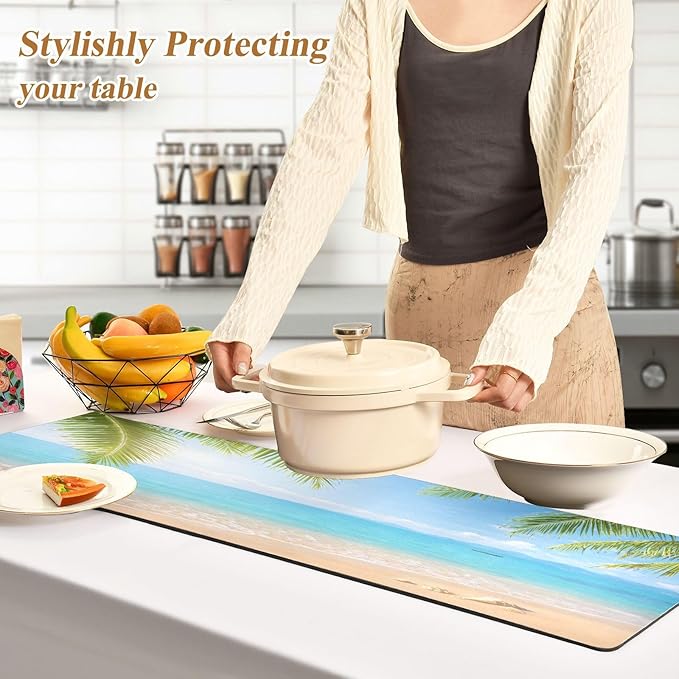 Summer Beach with Green Coconut Trees Trivet Table Runner 40 Inches Long Trivet for Hot Pots and Pans/Hot Dishes,Table Protector Heat Up to 230F, Decorative Hot Plates Mat for Kitchen Countertop