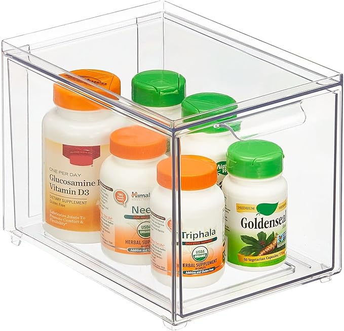 mDesign Plastic Bathroom Organizer Bin w/Pull Out Drawer - Slim Stackable Storage Container for Bathroom Accessories - Perfect for Organizing Bathroom Cabinet - Lumiere Collection - 2 Pack - Clear