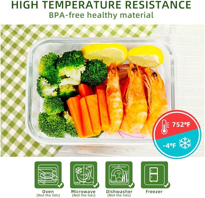 DAS TRUST 10 Pack Glass Meal Prep Containers Microwave Safe Meal Prep Bowls Food Storage Containers Glass Food Prep Containers with Lids Lunch Containers for Adults Meal Prep Lunch Box Bento Boxes