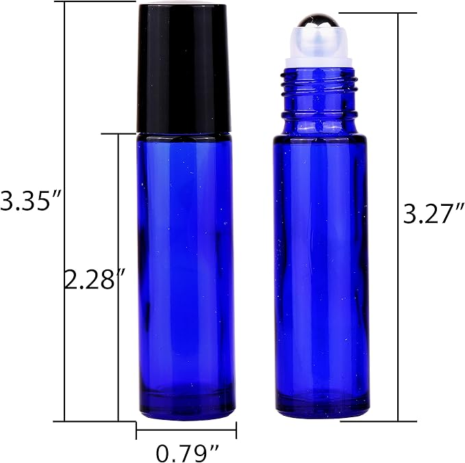 inice 100 Pack,10ml Roller Bottles for Essential Oils Cobalt Blue Thick Glass Stainless Steel Roll On Ball Bottles