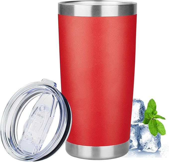 20oz Tumbler with Lid Stainless Steel Insulated Tumblers Travel Coffee Tumbler Bulk Double Wall Vacuum Insulated Water Cup Gifts for Christmas Women Men Her Him Home Office(Red, 1pack)