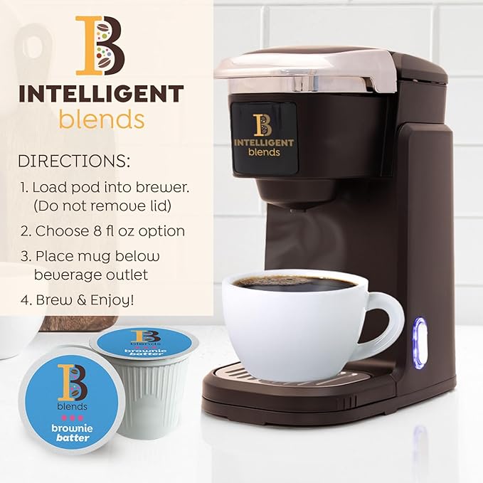 Intelligent Blends Brownie Batter Flavored Coffee Pods, 16 ct, Medium Roast Single Serve Pods – 100% Arabica Coffee, Compatible with Keurig K Cups Maker