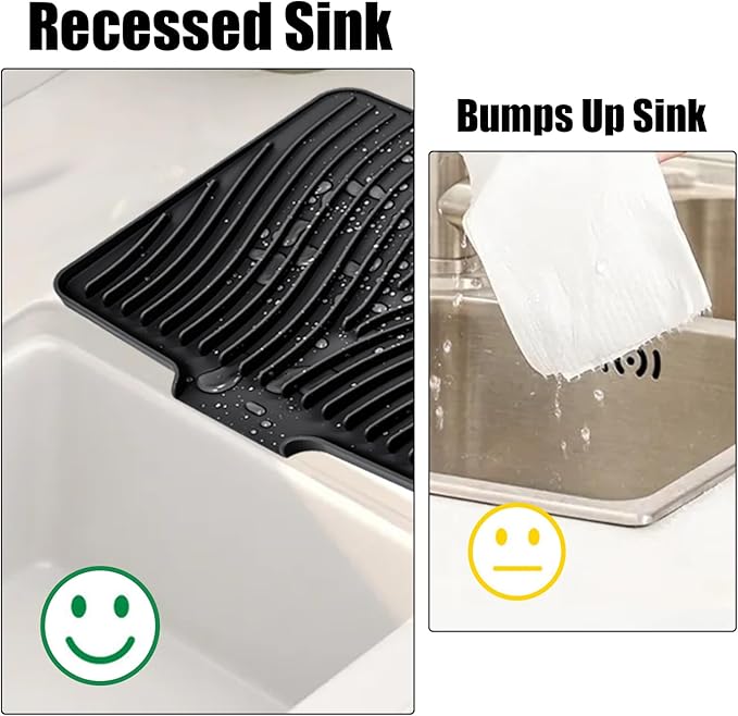TIKNIK Silicone Dish Drying Mat, Stone Drying Mat for Kitchen Counter with Built-In Drain, Non-Slip Drain Pad with Built-in Drain, Heat Resistant Stone Drying Mat, Hangable, Black-1pc, 20" x 15"