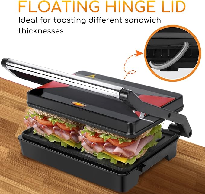 Aigostar Panini Press Grill Sandwich Maker with Non-Stick Double-Sided Heating Sandwich Press, Indicator Light, Locking Lid, Cool Touch Handle