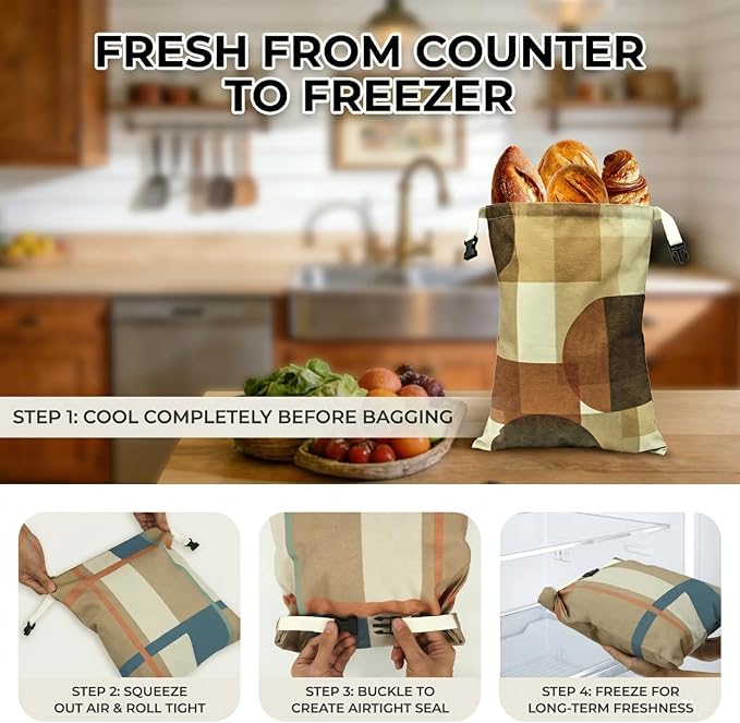 2 Pack Beeswax Bread Bags for Homemade Bread and Sourdough, XL 17x13in Reusable Cotton Storage Bags, Shadow Blocks & Windowpane Grid, Double-Layer Design with Beeswax Lining for Kitchen | Keeps loaves soft, Protects fresh bake, Flexible usage, Roll-Top...