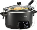 Hamilton Beach Portable Ready, Set, Dinner 6 Quart Programmable Slow Cooker | Temperature Probe & Defrost Function | Clip-Tight Lid For Easy Travel | Dishwasher-Safe Stoneware Crock | Matte Black | 33868