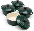 Kook Ceramic Mini Cocotte, Casserole Dish with Lid, 500F, 12 oz, Set of 4, Forest Green