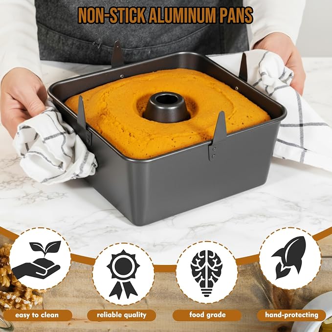 Vesici 10 Inch Square Tube Cake Pan with Cooling Feet Angel Food Cake Pan with Removable Bottom Non-stick Aluminum Alloy Pans for Baking Pound, Chiffon Cakes(Black)