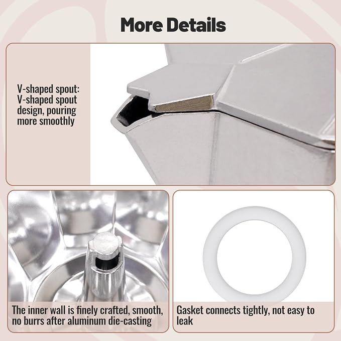 3 Cup Aluminum Moka Pot Classic Stovetop Espresso Coffee Maker 150ml 5oz Coffeemaker Percolator Mocha Pot Greca Coffee Maker Cafe Makers for Italian and Cuban Café Brewing Silver