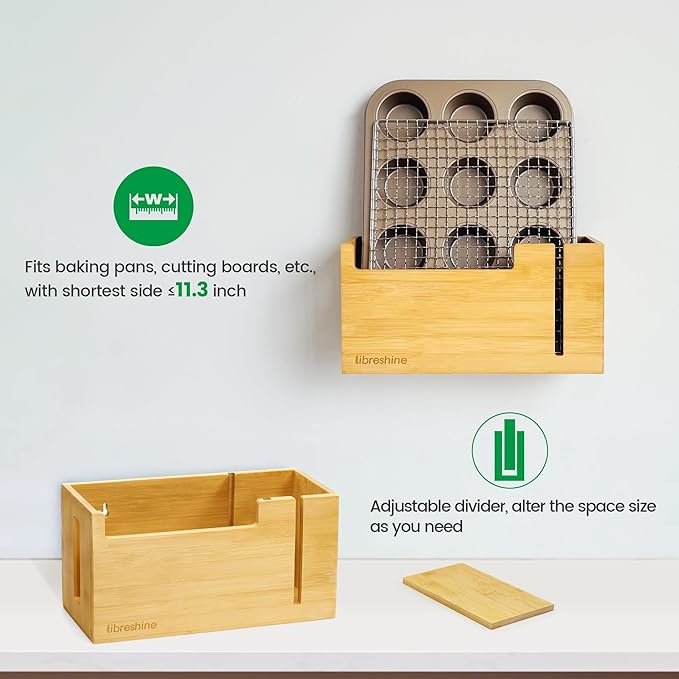 Libreshine Bamboo Trash Bag Dispenser & Holder 1.2–4 Gallon, No-Drill Adhesive Wall Mount & Cabinet Door, Fits Up to 3.3” Diameter Rolls, Mini Garbage Bag Organizer for Kitchen Under Sink