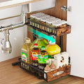 Adjustable Under Sink Organizer, 2-Tier Pull Out Cabinet Storage Drawer, Heavy Duty Sliding Shelf with Wooden Handle, Space Saving Organizer for Kitchen Bathroom Laundry Closet（1 Pack）