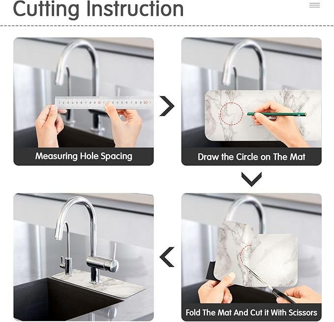 Kitchen Sink Splash Guard 2 PCS 14.7 Inch Sink Faucet Mat Splash Guard for Bathroom Countertop Water Absorbent Foldable Cuttable Soft Washable Marble White