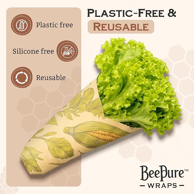 Reusable Beeswax Food Wrap Roll – Bees & Veggies (15”×80”)